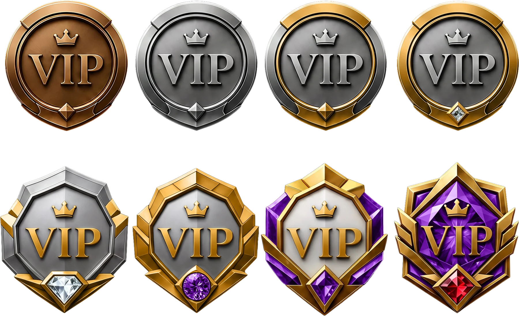 Set of round gold, silver and bronze status badges