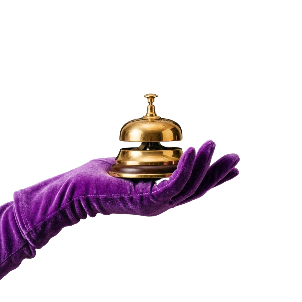Golden service bell representing Here2Win's contact channels